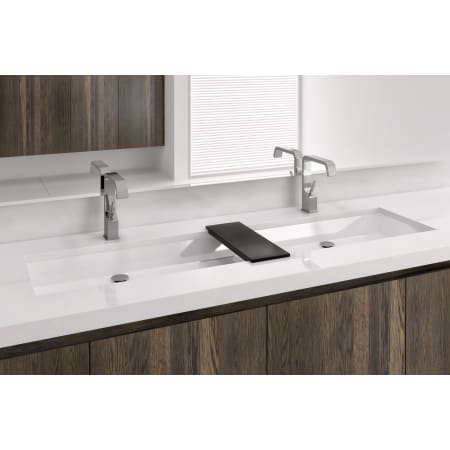 WETSTYLE CUBE 54" Rectangular WETMAR BiO Stone Composite Undermount Bathroom Sink with Overflow Apollo White Matte / Brushed Nickel Trim