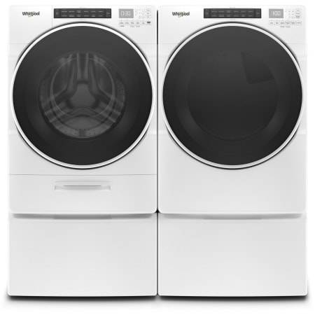 Whirlpool 27 Inch Wide 5 Cu. Ft. Electric Washer and 27 Inch Wide 7.4 Cu. Ft. Electric Dryer Laundry Pair with Load & Go™ XL Plus Dispenser and Storage Pedestal White