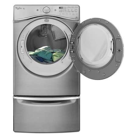 Whirlpool-WFW97HED-WED97HED-Dryer Open With Pedestal In Diamond Steel