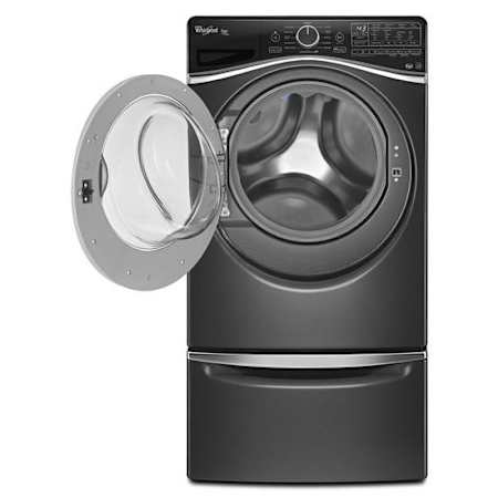 Whirlpool-WFW97HED-WED97HED-Washer Open With Pedestal In Diamond Steel