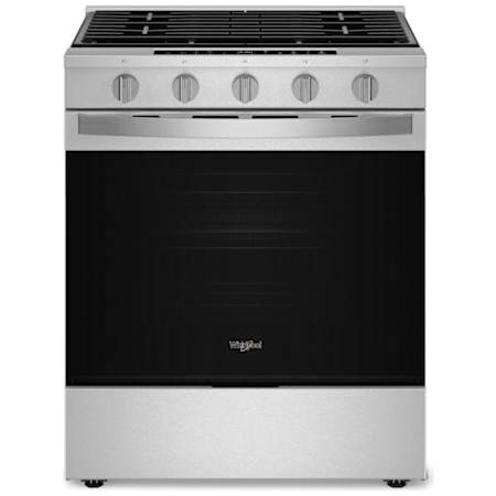 Whirlpool 30 Inch Wide 5 Cu. Ft. Slide In Fingerprint Resistant Gas Range with Air Cooking Technology and EZ-2-Lift Hinged Cast-Iron Grates Fingerprint Resistant Stainless Steel