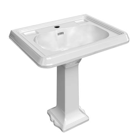 Whitehaus 28-3/4" Rectangular Vitreous China Pedestal Bathroom Sink with Overflow and Single Faucet Hole White
