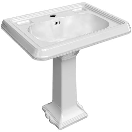 Whitehaus 28-3/4" Rectangular Vitreous China Pedestal Bathroom Sink with Overflow and Single Faucet Hole White