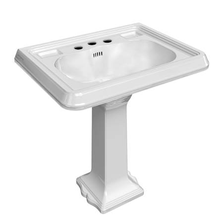 Whitehaus 28-3/4" Rectangular Vitreous China Pedestal Bathroom Sink with Overflow and 3 Faucet Holes at 8" Centers White