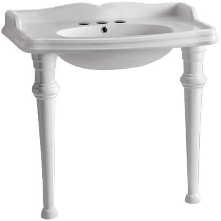 Whitehaus Isabella 40-1/2" Oval Vitreous China Console Bathroom Sink with Overflow and 3 Faucet Holes at 8" Centers White