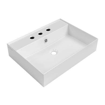 Whitehaus 24" Rectangular Vitreous China Wall Mounted Bathroom Sink with Overflow and 3 Faucet Holes at 8" Centers White