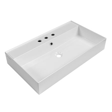 Whitehaus 31-7/8" Rectangular Vitreous China Wall Mounted Bathroom Sink with Overflow and 3 Faucet Holes at 8" Centers White