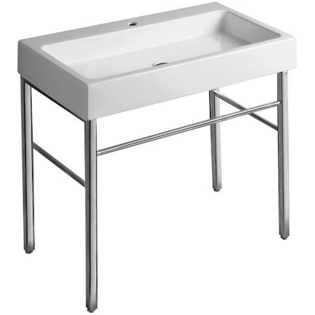 Whitehaus Britannia 35 3/4" Rectangular Vitreous China Wall Mounted Console Bathroom Sink with 1 Faucet Hole White / Chrome
