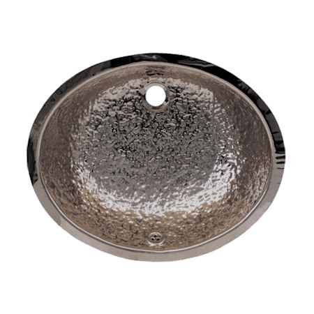 Whitehaus Decorative Oval Hammered Textured Undermount Basin with Overflow and a 1-1/2" Rear Center Drain Polished Stainless Steel