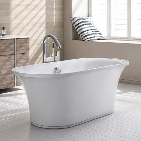 Whitehaus Bathhaus Acrylic Soaking Tub with Center Drain, Drain Assembly, and Overflow White