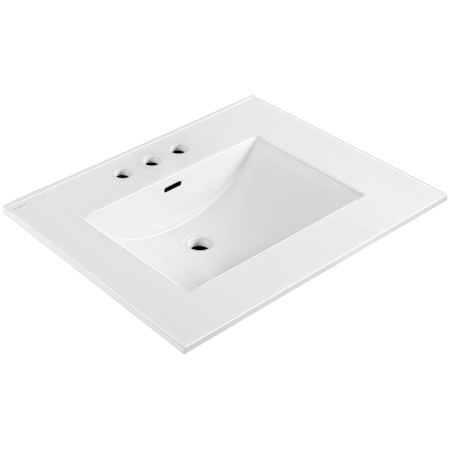 Whitehaus 25" Rectangular Vitreous China Drop In Bathroom Sink with Overflow and 3 Faucet Holes at 8" Centers White