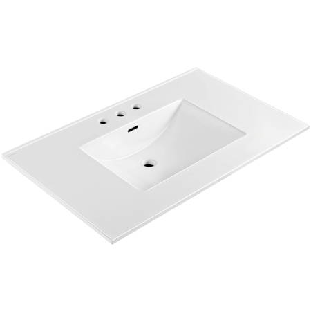 Whitehaus 37" Rectangular Vitreous China Drop In Bathroom Sink with Overflow and 3 Faucet Holes at 8" Centers White