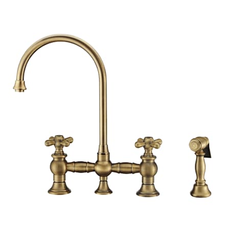 Whitehaus Vintage III Plus 1.5 GPM Widespread Bridge Kitchen Faucet with Cross Handles - Includes Side Spray Antique Brass