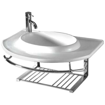 Whitehaus Isabella 35 3/4-Inch Wall Mounted Porcelain Lavatory Console with Shelf, Towel Bar, and Faucet Hole White