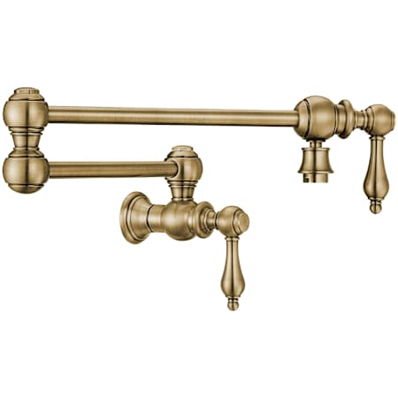 Whitehaus Vintage III Plus 1.8 GPM Wall Mounted Single Hole Pot Filler with Lever Handles Antique Brass