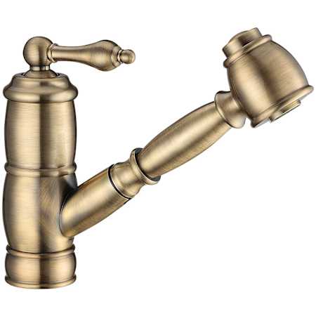 Whitehaus Vintage III Plus 1.5 GPM Single Hole Pull Out Kitchen Sink Faucet Antique Brass