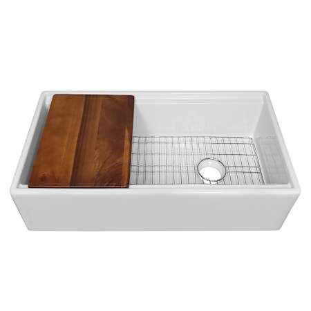 Whitehaus Fireclay 36" Farmhouse Single Basin Fireclay Kitchen Sink with Basin Rack and Cutting Board White