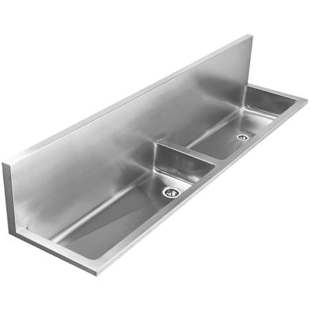Whitehaus Noah's Wall Mounted Double Basins Stainless Steel Utility Sink Brushed Stainless Steel