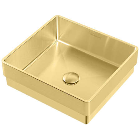Whitehaus Noah Plus 15-3/4" Stainless Steel Vessel Bathroom Sink with Pop-Up Drain Assembly Brass