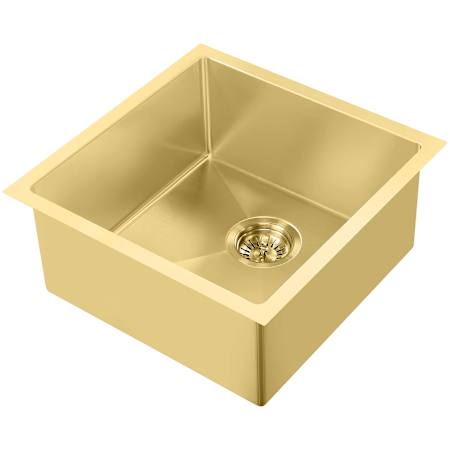 Whitehaus Noah Plus 17-3/4" Single Basin Kitchen Sink for Undermount or Drop-In Installation - Includes Matching Sink Grid and Strainer Brass
