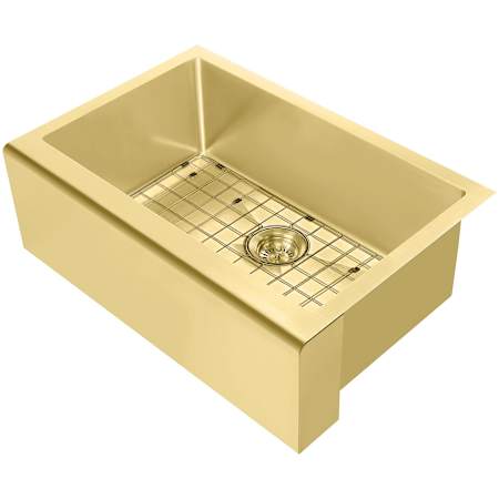 Whitehaus Noah Plus 30" Single Basin Kitchen Sink Set for Undermount Installation with Front Apron - Includes Matching Grid and Basket Strainer Brass