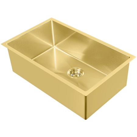 Whitehaus Noah Plus 33" Single Basin Kitchen Sink for Undermount or Drop-In Installation - Includes Matching Sink Grid and Strainer Brass