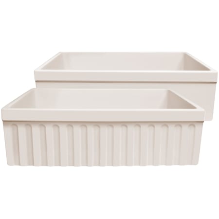 Whitehaus 30" Quatro Alcove Reversible Single Basin Fireclay Farm House Sink with Fluted Apron Front Biscuit
