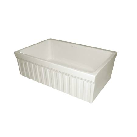 Whitehaus 30" Quatro Alcove Reversible Single Basin Fireclay Farm House Sink with Fluted Apron Front Biscuit