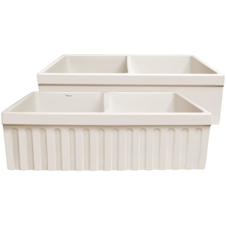 Whitehaus Quatro Alcove 33" Farmhouse Double Basin Fireclay Kitchen Sink Biscuit