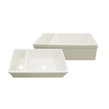 Whitehaus 36" Quatro Alcove Double Basin Reversible Fireclay Farm House Sink from the Farmhaus Collection - Apron Front Biscuit