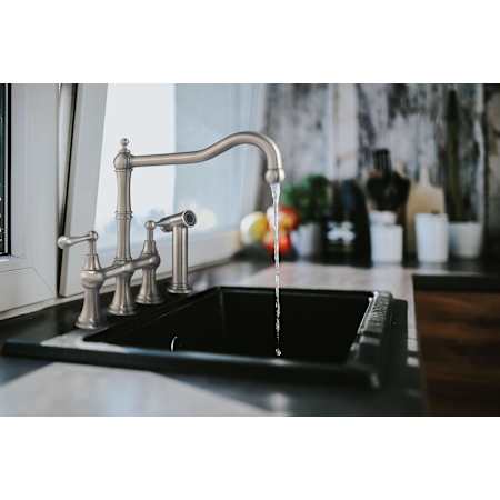 Whitehaus Waterhaus 1.5 GPM Bridge Kitchen Faucet with Side Spray Brushed Stainless Steel