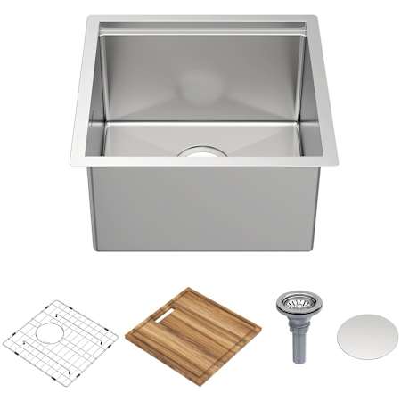 Whitehaus 18" Undermount Single Basin Stainless Steel Kitchen Sink with Basin Rack, Basket Strainer and Cutting Board Brushed Stainless Steel