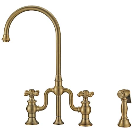Whitehaus Twisthaus Plus 1.5 GPM Widespread Bridge Kitchen Faucet - Includes Side Spray Antique Brass