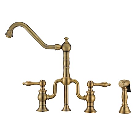 Whitehaus Twisthaus Plus 1.5 GPM Widespread Bridge Kitchen Faucet - Includes Side Spray Antique Brass