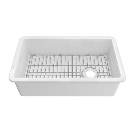Whitehaus Fireclay 31" Undermount Single Basin Fireclay Kitchen Sink with Basin Rack White