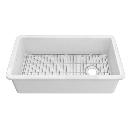 Whitehaus Fireclay 34" Undermount Single Basin Fireclay Kitchen Sink with Basin Rack White