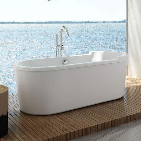 Whitehaus Bathhaus Acrylic Soaking Tub with Center Drain, Drain Assembly, and Overflow White