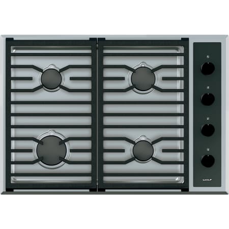 Finish: Wolf 30 Inch Wide 4 Burner Transitional Gas Cooktop Stainless Steel