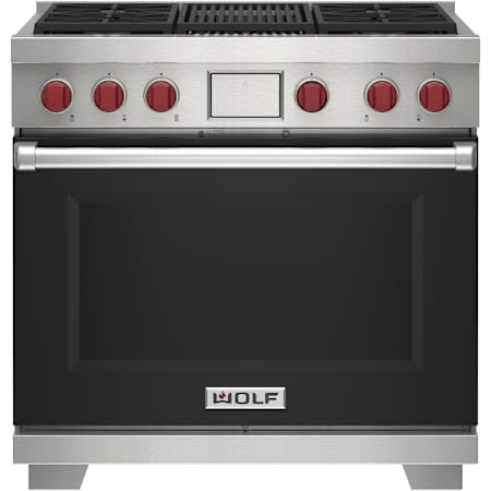 Finish: Wolf 36 Inch Wide 6.3 Cu. Ft. Free Standing Dual Fuel Range with Char Broiler and Self Clean Black