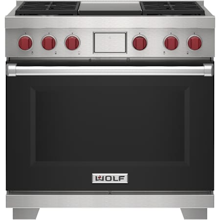 Finish: Wolf 36 Inch Wide 6.3 Cu. Ft. Free Standing Dual Fuel Range with Gourmet Mode and Dual VertiFlow™ Convection System Black