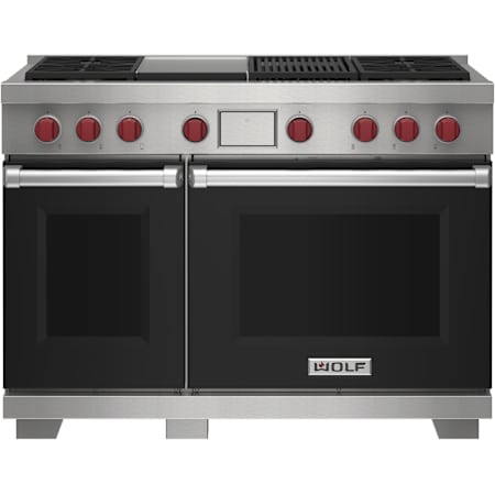 Finish: Wolf 48 Inch Wide 7.8 Cu. Ft. Free Standing Dual Fuel Range with Char Broiler and Gourmet Mode Black