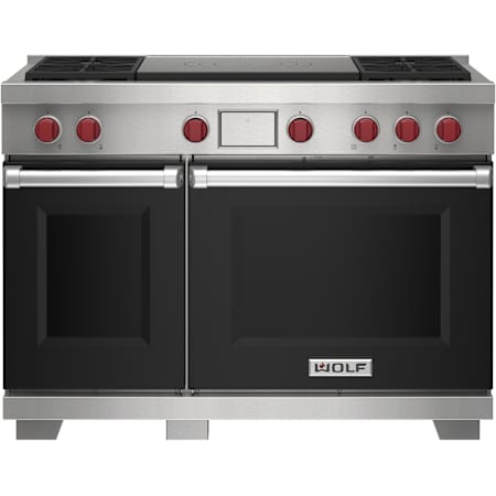 Finish: Wolf 48 Inch Wide 7.8 Cu. Ft. Free Standing Dual Fuel Range with French Top and Dual VertiFlow™ Convection System Black