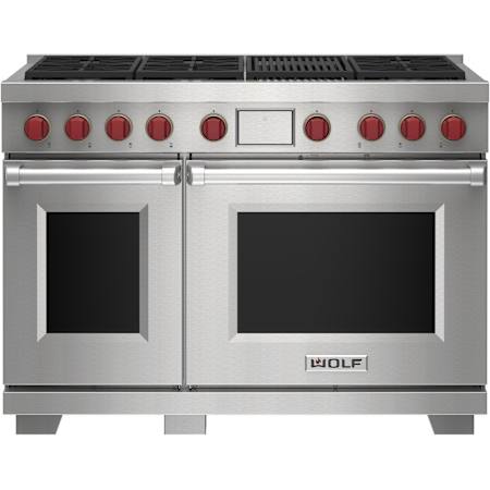 Finish: Wolf 48 Inch Wide 7.8 Cu. Ft. Free Standing Dual Fuel Range with Char Broiler and Dual VertiFlow™ Convection System Stainless Steel