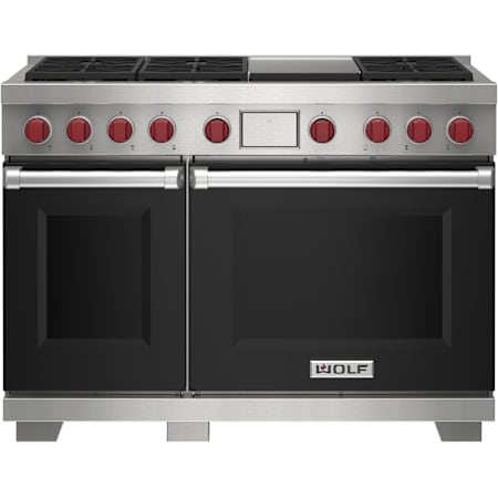 Finish: Wolf 48 Inch Wide 7.8 Cu. Ft. Free Standing Dual Fuel Range with Griddle and Dual VertiFlow™ Convection System Black