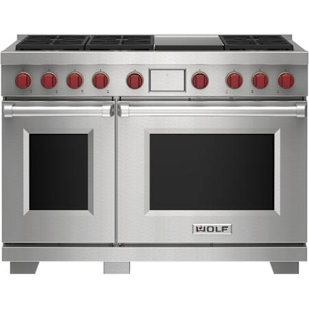 Finish: Wolf 48 Inch Wide 7.8 Cu. Ft. Free Standing Dual Fuel Range with Griddle and Gourmet Mode Stainless Steel