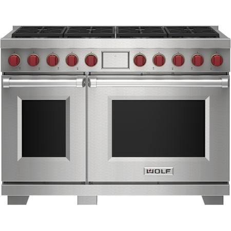 Finish: Wolf 48 Inch Wide 7.8 Cu. Ft. Free Standing Dual Fuel Range with Gourmet Mode and Dual VertiFlow™ Convection System Stainless Steel