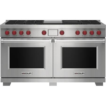 Finish: Wolf 60 Inch Wide 10.2 Cu. Ft. Free Standing Dual Fuel Range with Char Broiler and Gourmet Mode Stainless Steel