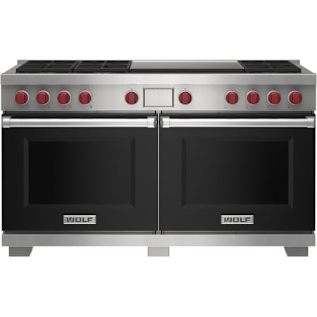 Finish: Wolf 60 Inch Wide 10.2 Cu. Ft. Free Standing Dual Fuel Range with Double Griddle and Dual VertiFlow™ Convection System Black