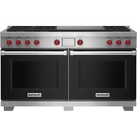 Finish: Wolf 60 Inch Wide 10.2 Cu. Ft. Free Standing Dual Fuel Range with French Top and Dual VertiFlow™ Convection System Black