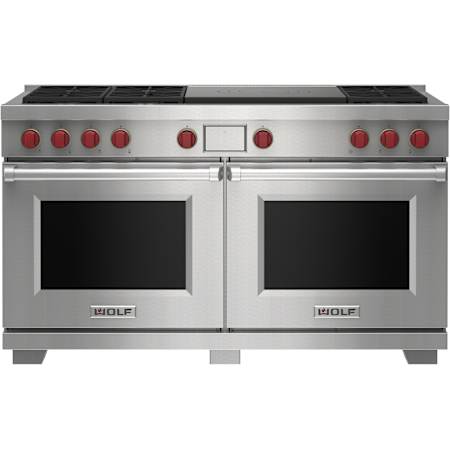 Finish: Wolf 60 Inch Wide 10.2 Cu. Ft. Free Standing Dual Fuel Range with French Top and Gourmet Mode Stainless Steel